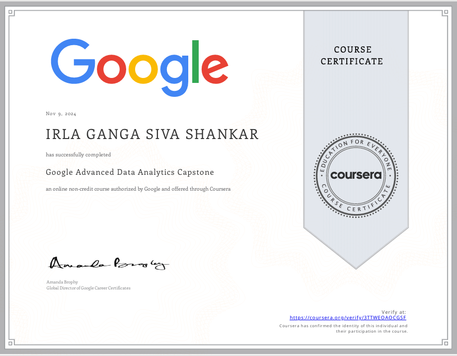 Google Advanced Data Analytics Certificate